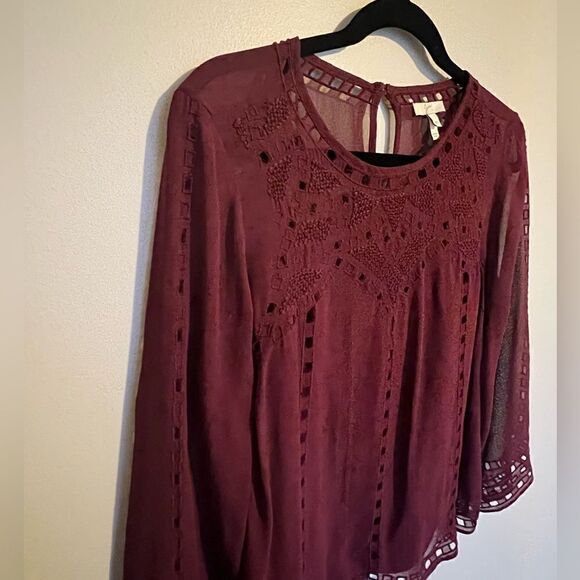 Joie Gaiane sheer chiffon embroidered top in Raisin - Picture 10 of 13